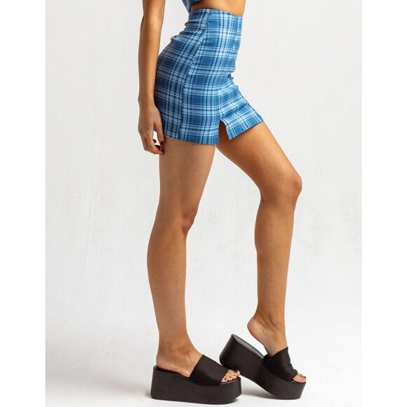 Full Tilt - Blue Plaid Slit Mini Skirt - Size XXL - Fitted Silhouette - NWT - Picture 3 of 6